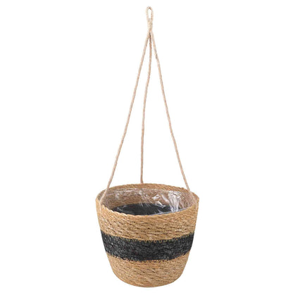 vidaXL Seagrass Plant Baskets 3 pcs Natural and Black Ø26 x 19 cm