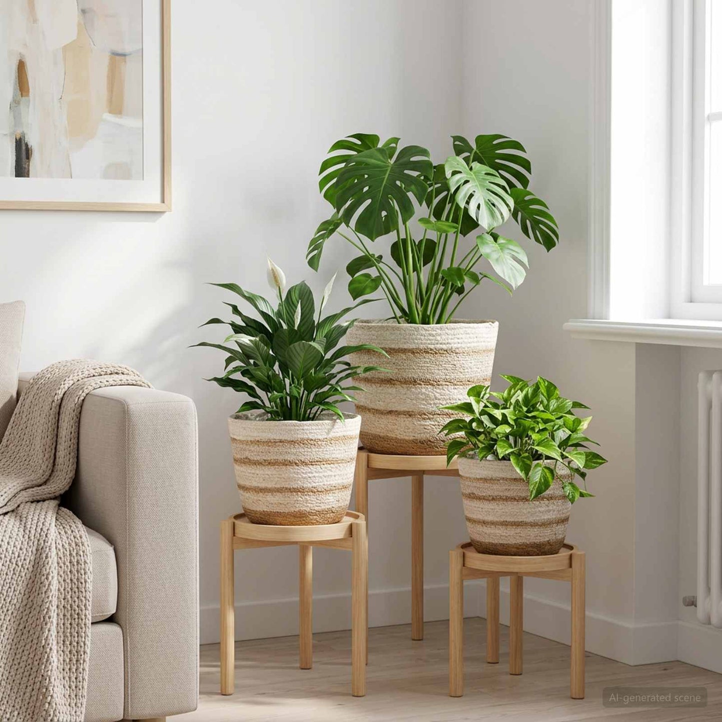 vidaXL 3 pcs Natural ,White and Beige Ø26 x 19 cm 100% Seagrass
