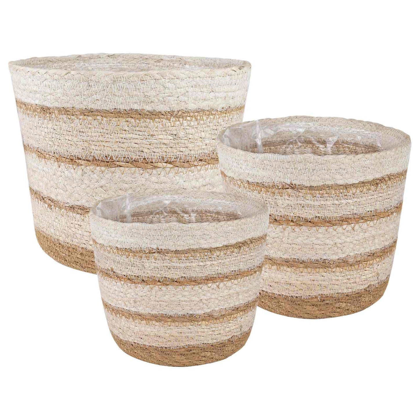 vidaXL Seagrass Plant Baskets 3 pcs Natural,White and Beige