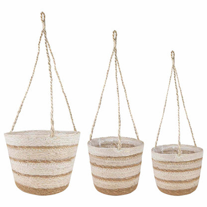 vidaXL Seagrass Plant Baskets 3 pcs Natural,White and Beige
