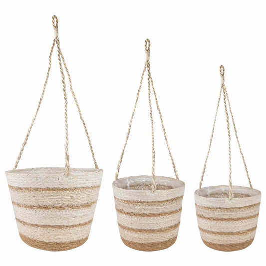 vidaXL Seagrass Plant Baskets 3 pcs Natural,White and Beige