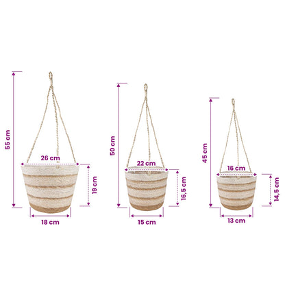 vidaXL Seagrass Plant Baskets 3 pcs Natural,White and Beige