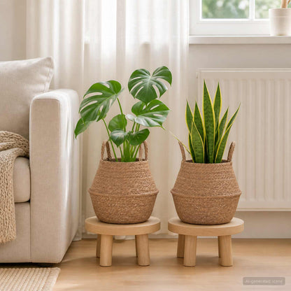 vidaXL Plant Pot with Handles 2 pcs Natural Ø 22 x 20 cm 100% Seagrass