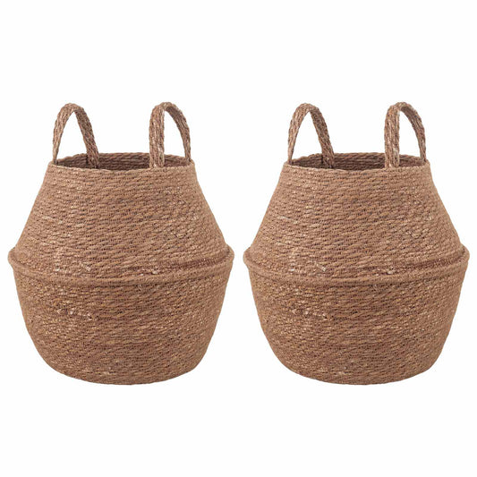 vidaXL Plant Pot with Handles 2 pcs Natural Ø 22 x 20 cm 100% Seagrass