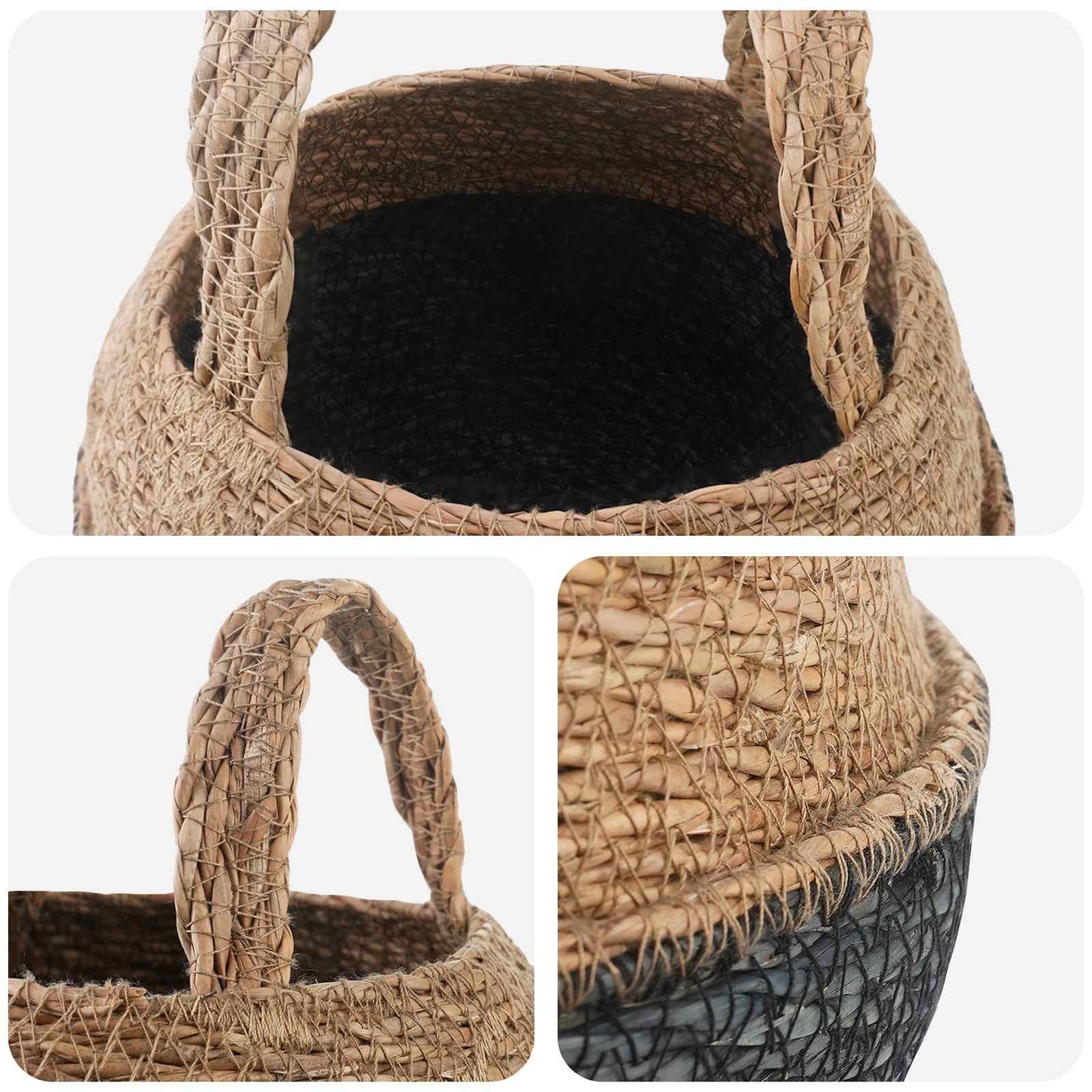vidaXL Plant Pot with Handles Black Ø 22 x 20 cm 100% Seagrass