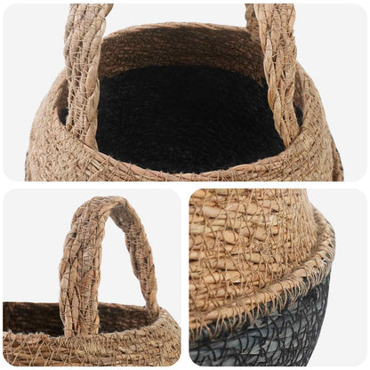 vidaXL Plant Pot with Handles Black Ø 22 x 20 cm 100% Seagrass