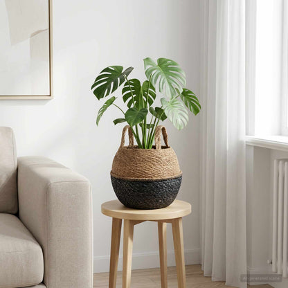 vidaXL Plant Pot with Handles Black Ø 22 x 20 cm 100% Seagrass