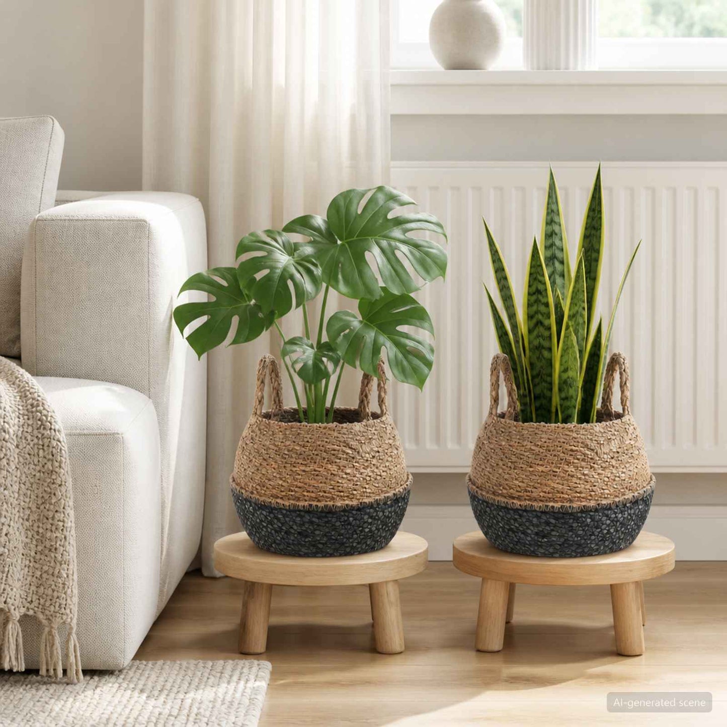vidaXL Plant Pot with Handles 2 pcs Black Ø 22 x 20 cm 100% Seagrass