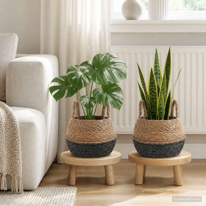vidaXL Plant Pot with Handles 2 pcs Black Ø 22 x 20 cm 100% Seagrass