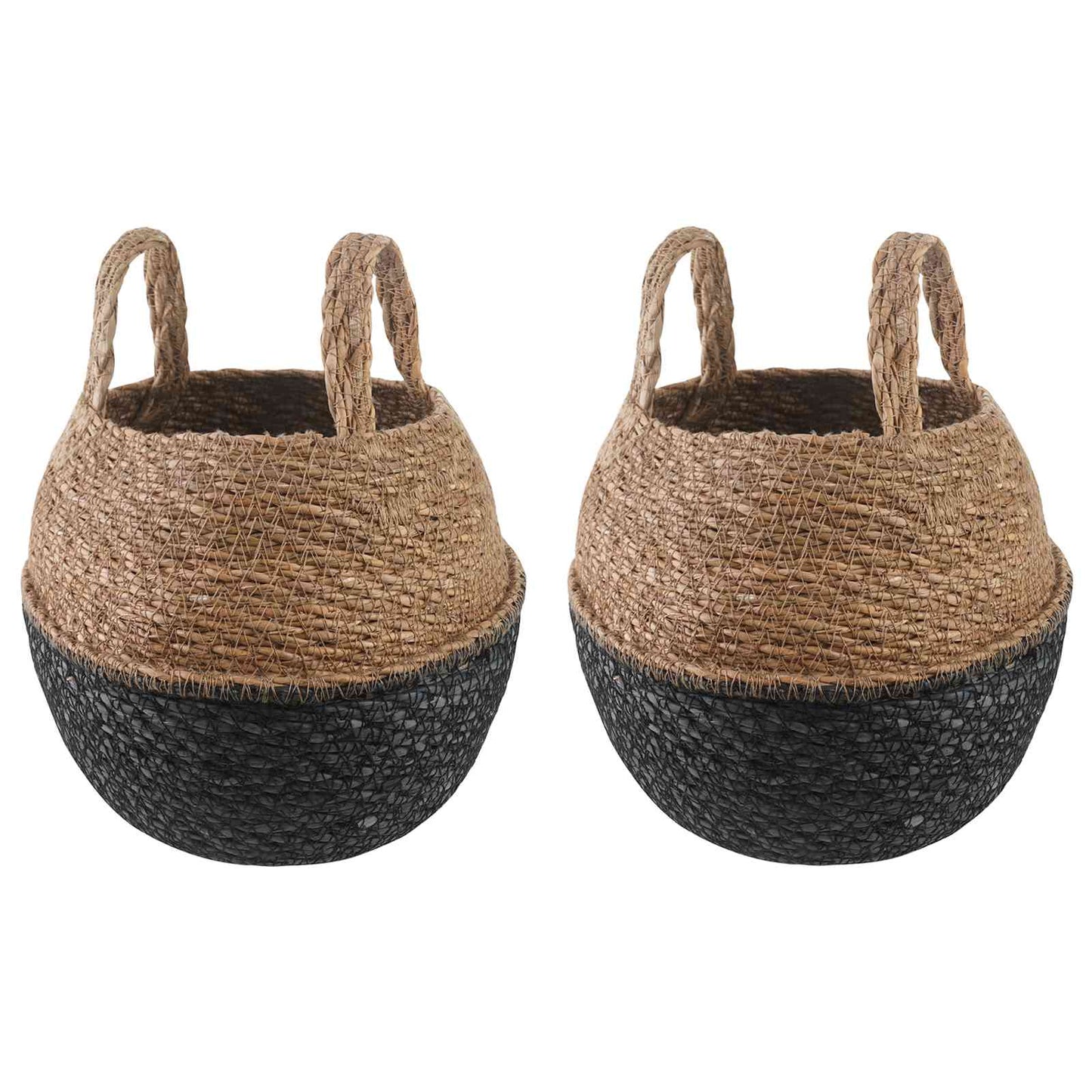vidaXL Plant Pot with Handles 2 pcs Black Ø 22 x 20 cm 100% Seagrass