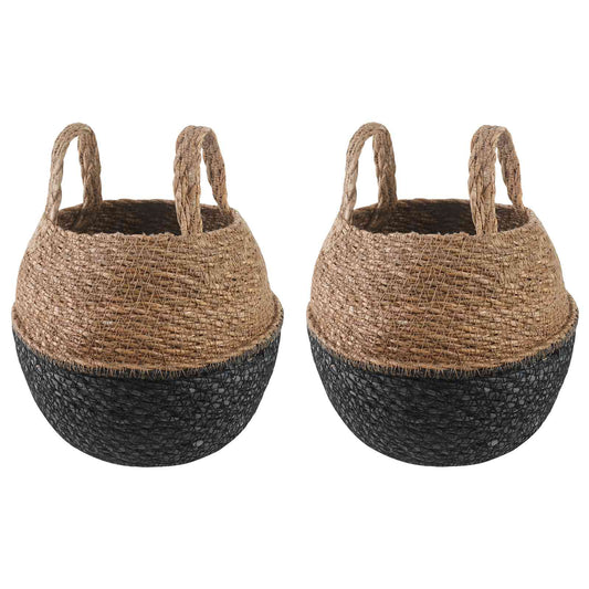 vidaXL Plant Pot with Handles 2 pcs Black Ø 22 x 20 cm 100% Seagrass