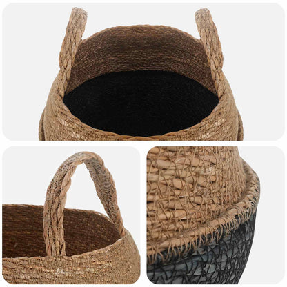 vidaXL Plant Pot with Handles 2 pcs Black Ø 32 x 32 cm 100% Seagrass