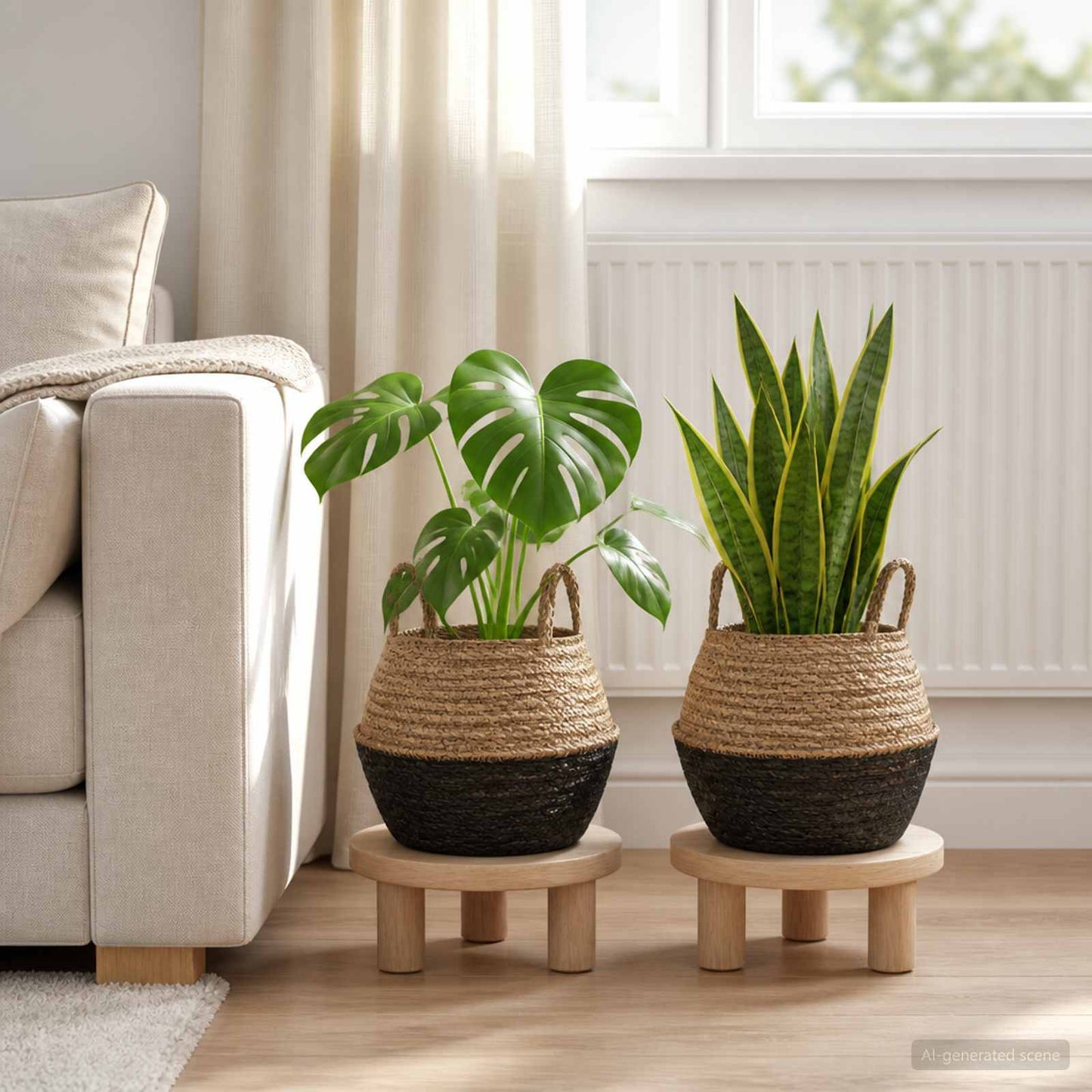 vidaXL Plant Pot with Handles 2 pcs Black Ø 32 x 32 cm 100% Seagrass