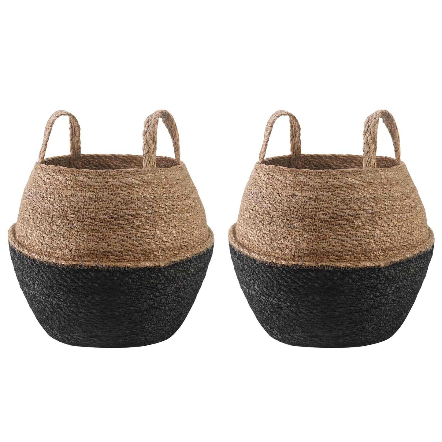 vidaXL Plant Pot with Handles 2 pcs Black Ø 32 x 32 cm 100% Seagrass