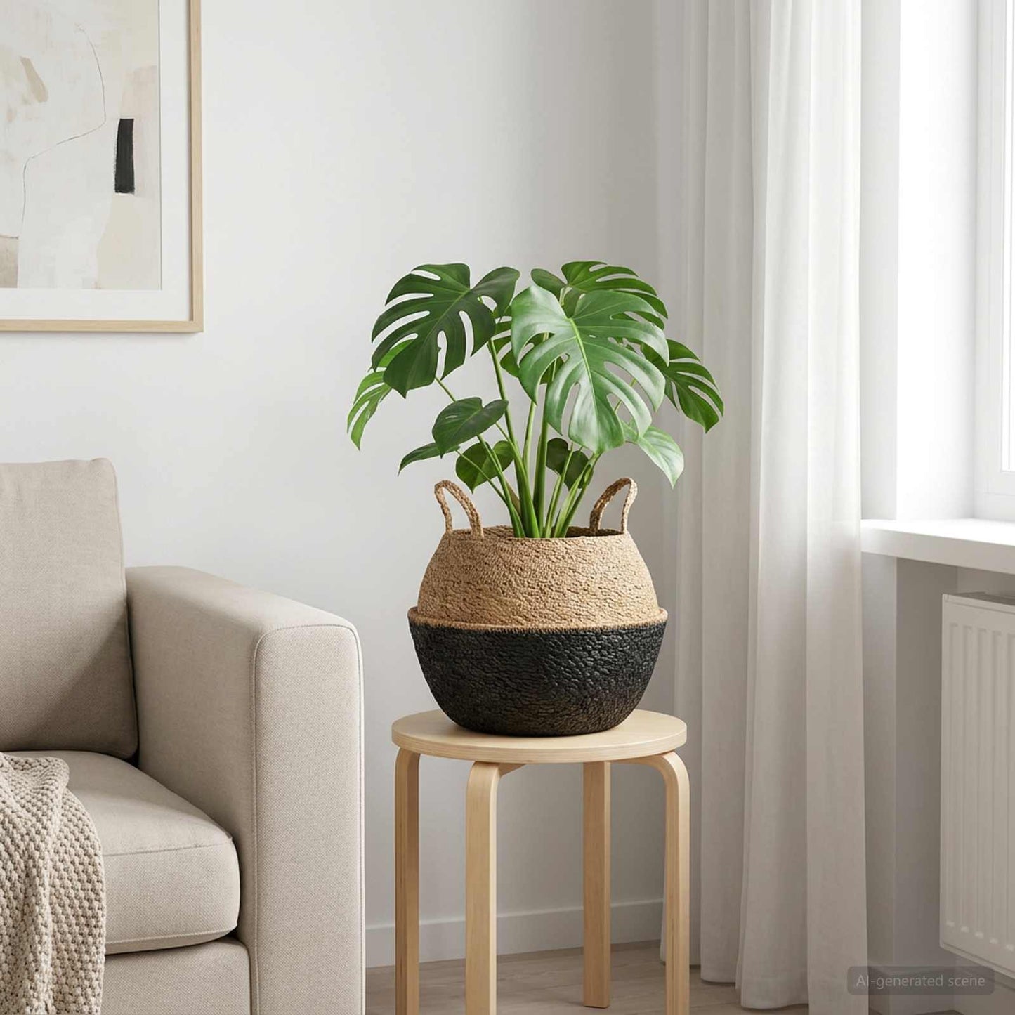 vidaXL Plant Pot with Handles Black Ø 45 x 36 cm 100% Seagrass