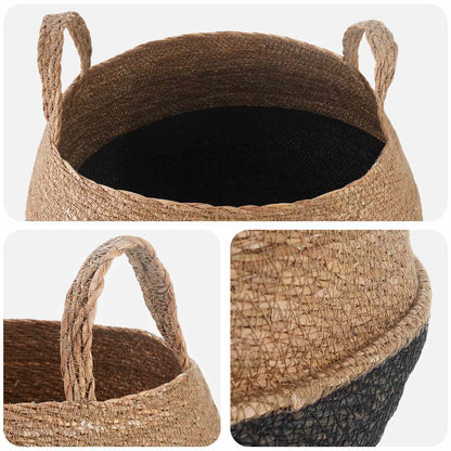 vidaXL Plant Pot with Handles 2 pcs Black Ø 45 x 36 cm 100% Seagrass