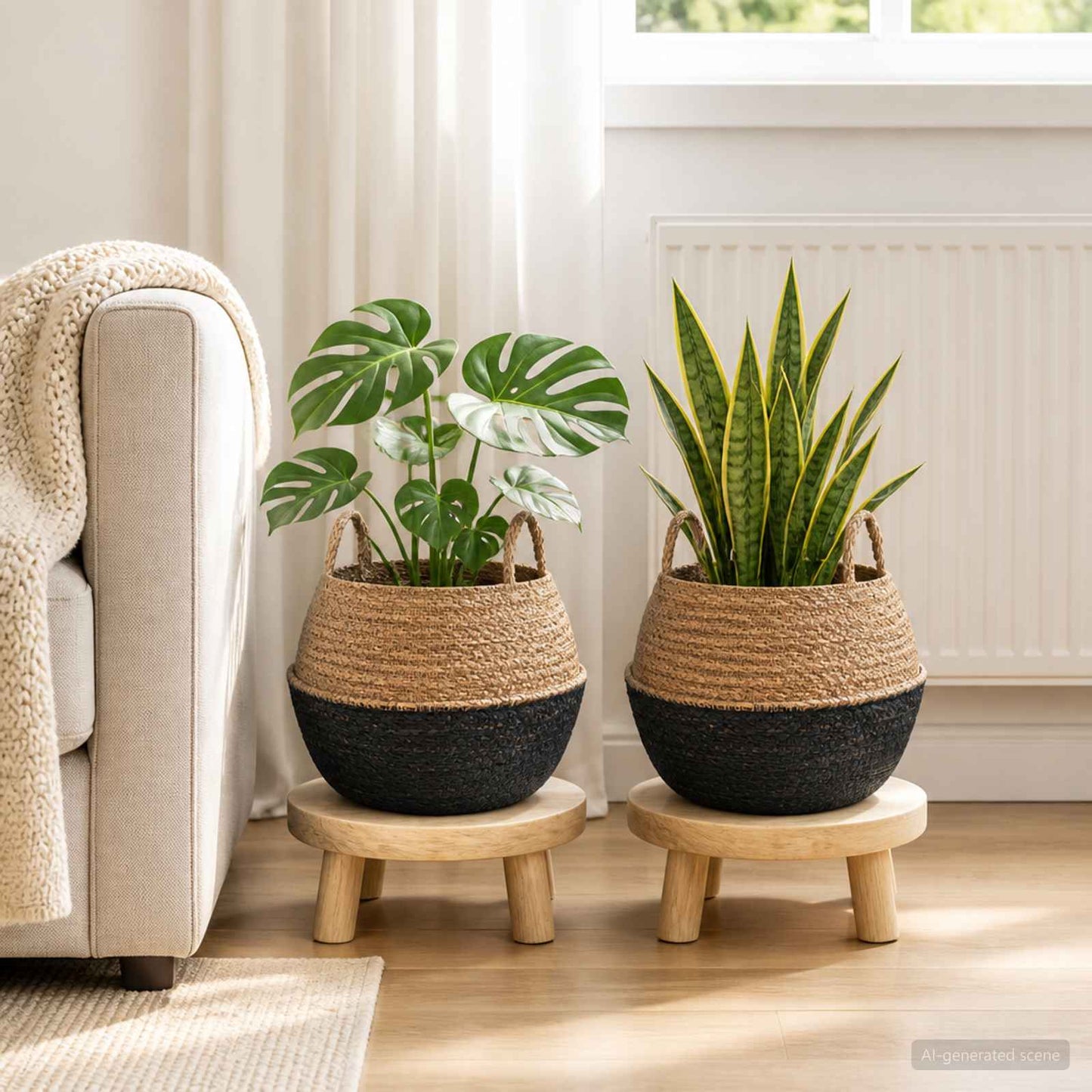 vidaXL Plant Pot with Handles 2 pcs Black Ø 45 x 36 cm 100% Seagrass