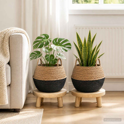 vidaXL Plant Pot with Handles 2 pcs Black Ø 45 x 36 cm 100% Seagrass