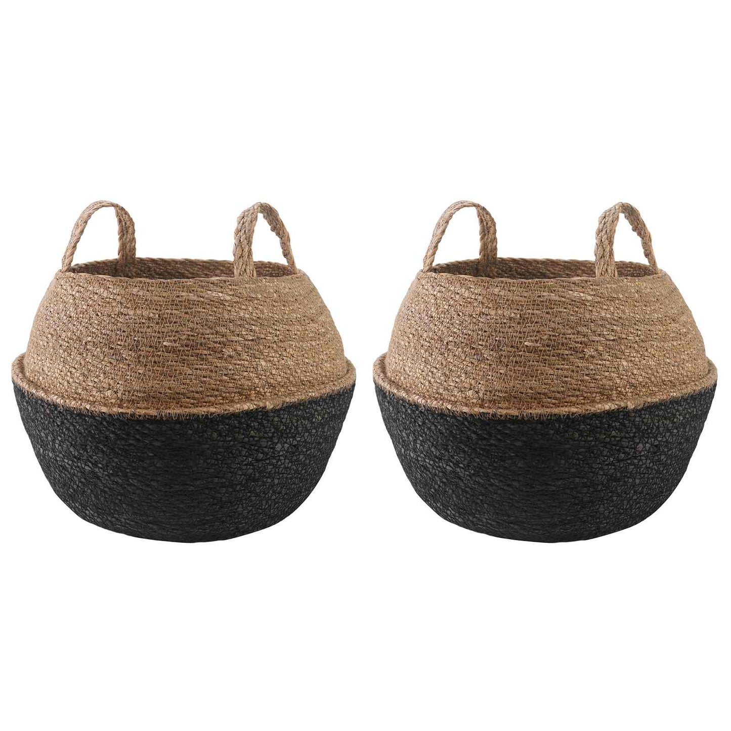 vidaXL Plant Pot with Handles 2 pcs Black Ø 45 x 36 cm 100% Seagrass