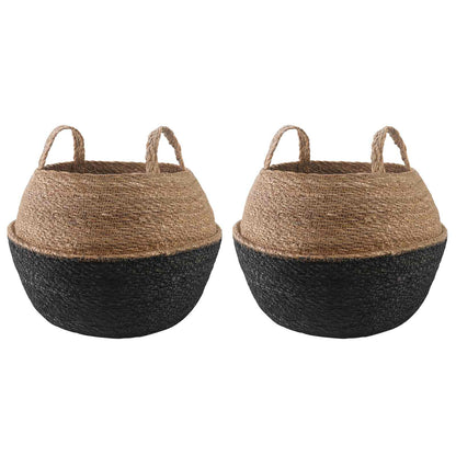 vidaXL Plant Pot with Handles 2 pcs Black Ø 45 x 36 cm 100% Seagrass
