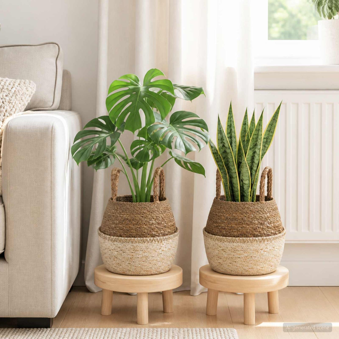 vidaXL Plant Pot with Handles 2 pcs White Ø 22 x 20 cm 100% Seagrass