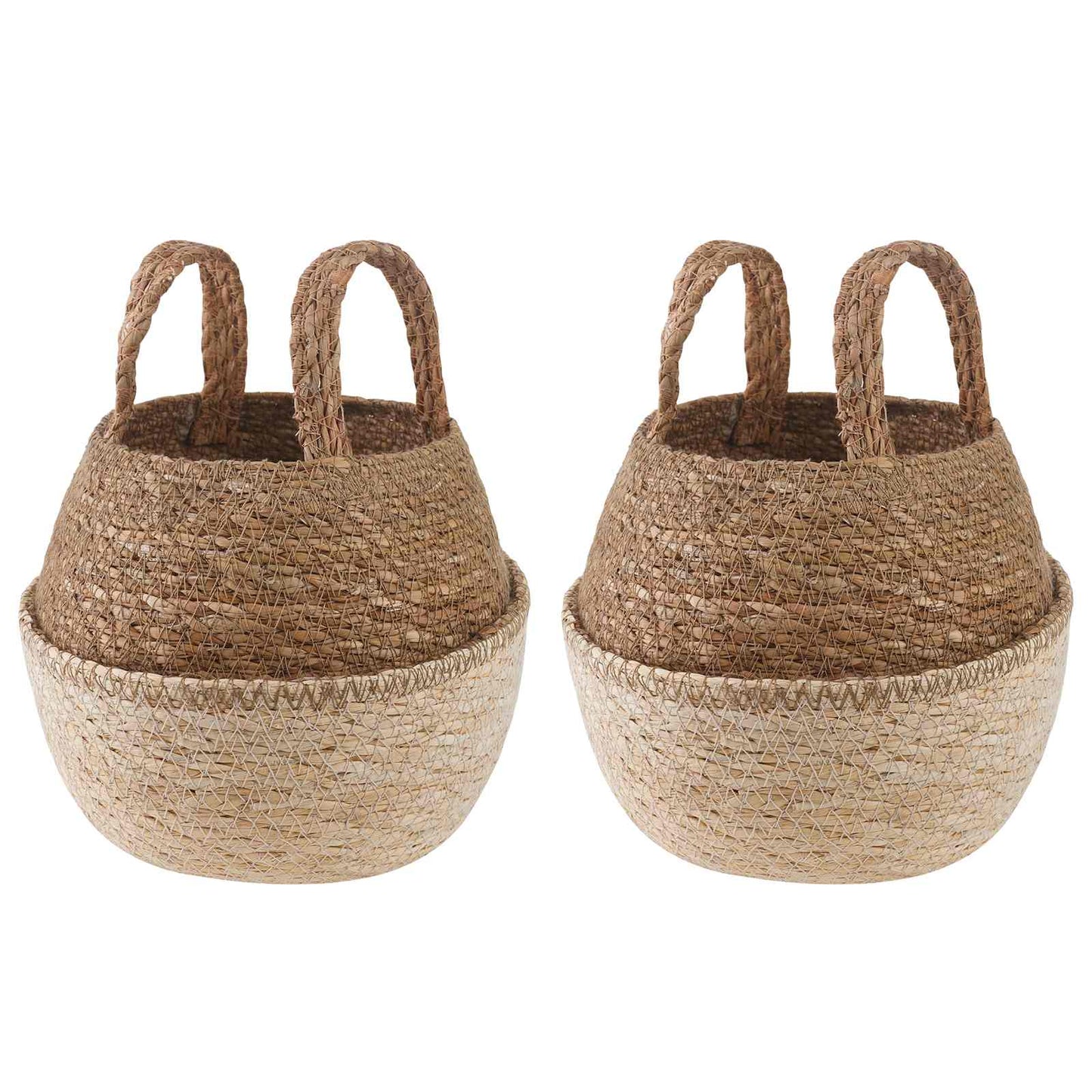 vidaXL Plant Pot with Handles 2 pcs White Ø 22 x 20 cm 100% Seagrass
