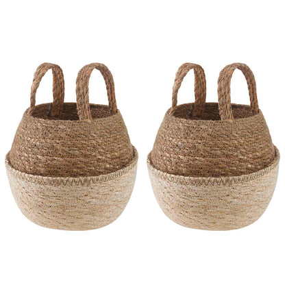 vidaXL Plant Pot with Handles 2 pcs White Ø 22 x 20 cm 100% Seagrass
