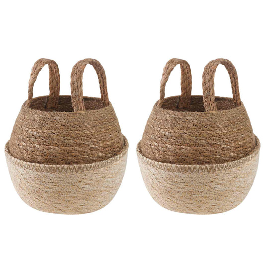 vidaXL Plant Pot with Handles 2 pcs White Ø 22 x 20 cm 100% Seagrass