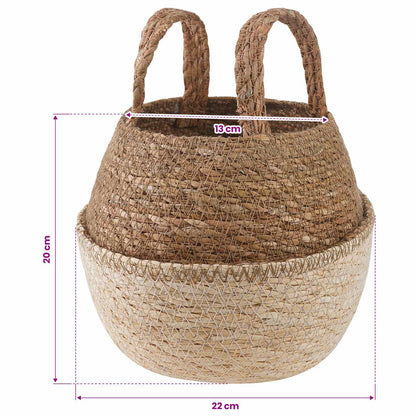 vidaXL Plant Pot with Handles 2 pcs White Ø 22 x 20 cm 100% Seagrass
