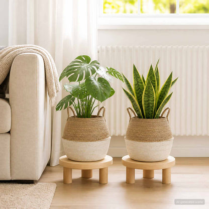 vidaXL Plant Pot with Handles 2 pcs White Ø 32 x 32 cm 100% Seagrass