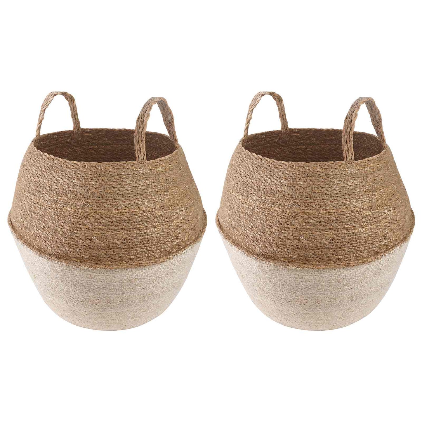 vidaXL Plant Pot with Handles 2 pcs White Ø 32 x 32 cm 100% Seagrass