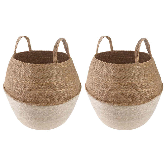 vidaXL Plant Pot with Handles 2 pcs White Ø 32 x 32 cm 100% Seagrass