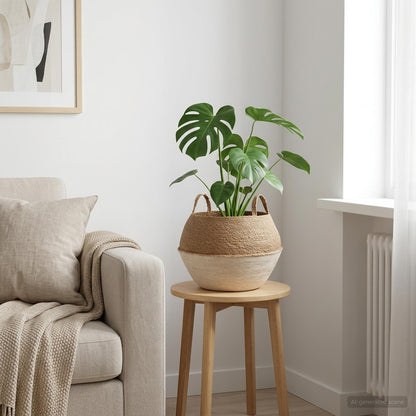 vidaXL Plant Pot with Handles White Ø 45 x 36 cm 100% Seagrass
