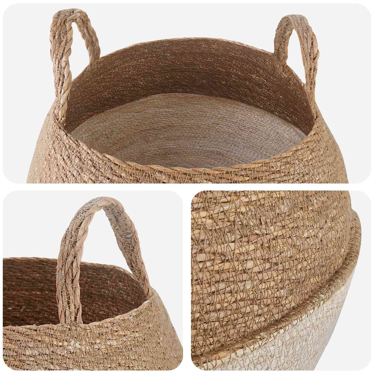 vidaXL Plant Pot with Handles 2 pcs White Ø 45 x 36 cm 100% Seagrass