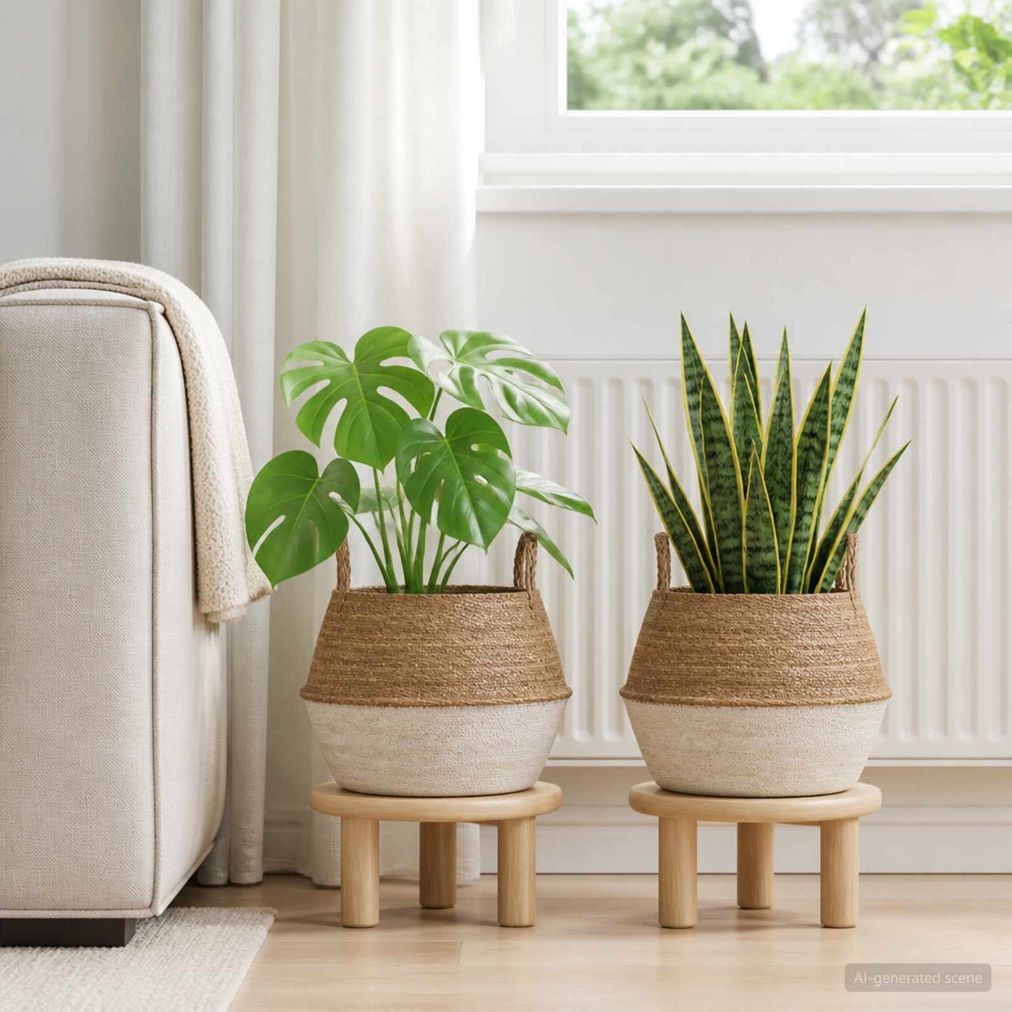 vidaXL Plant Pot with Handles 2 pcs White Ø 45 x 36 cm 100% Seagrass