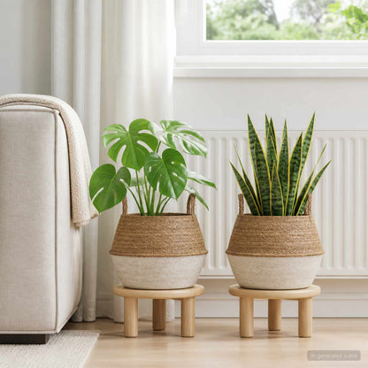 vidaXL Plant Pot with Handles 2 pcs White Ø 45 x 36 cm 100% Seagrass
