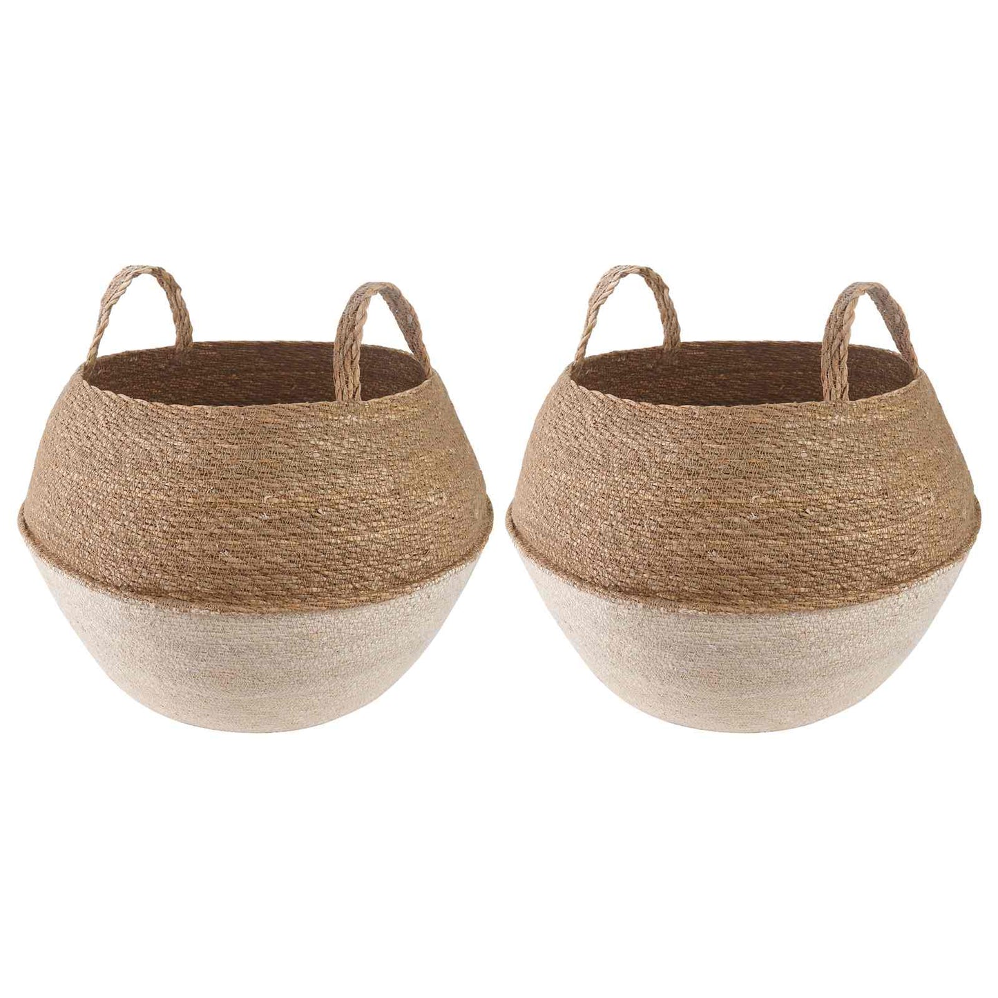 vidaXL Plant Pot with Handles 2 pcs White Ø 45 x 36 cm 100% Seagrass