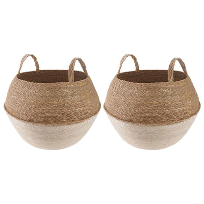 vidaXL Plant Pot with Handles 2 pcs White Ø 45 x 36 cm 100% Seagrass