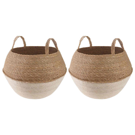 vidaXL Plant Pot with Handles 2 pcs White Ø 45 x 36 cm 100% Seagrass