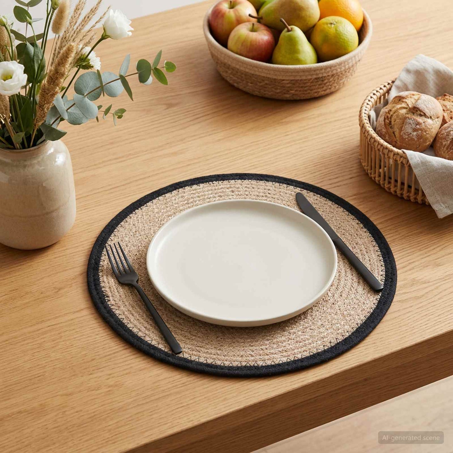 vidaXL Jute Placemets 12 pcs Natural and Black 100% Tossa Jute