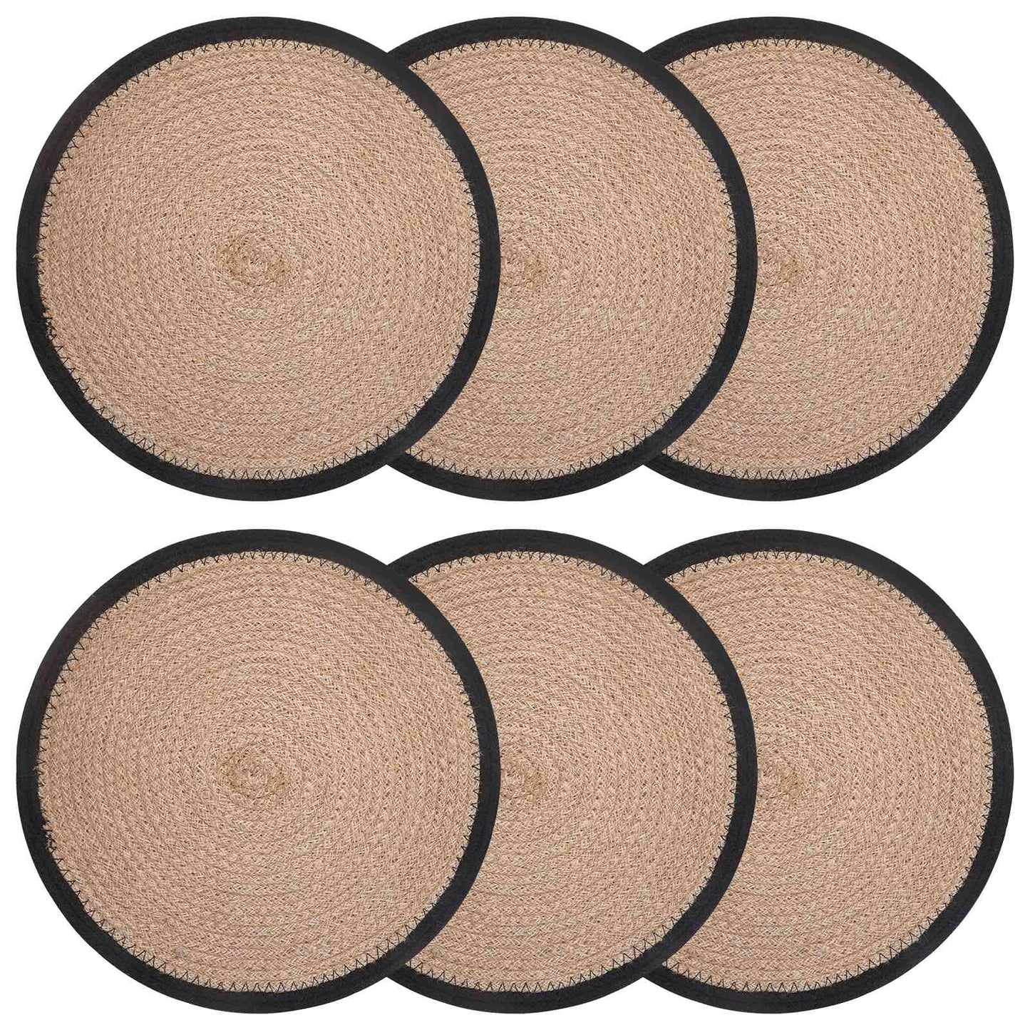 vidaXL Jute Placemets 6 pcs Natural and Black 100% Tossa Jute