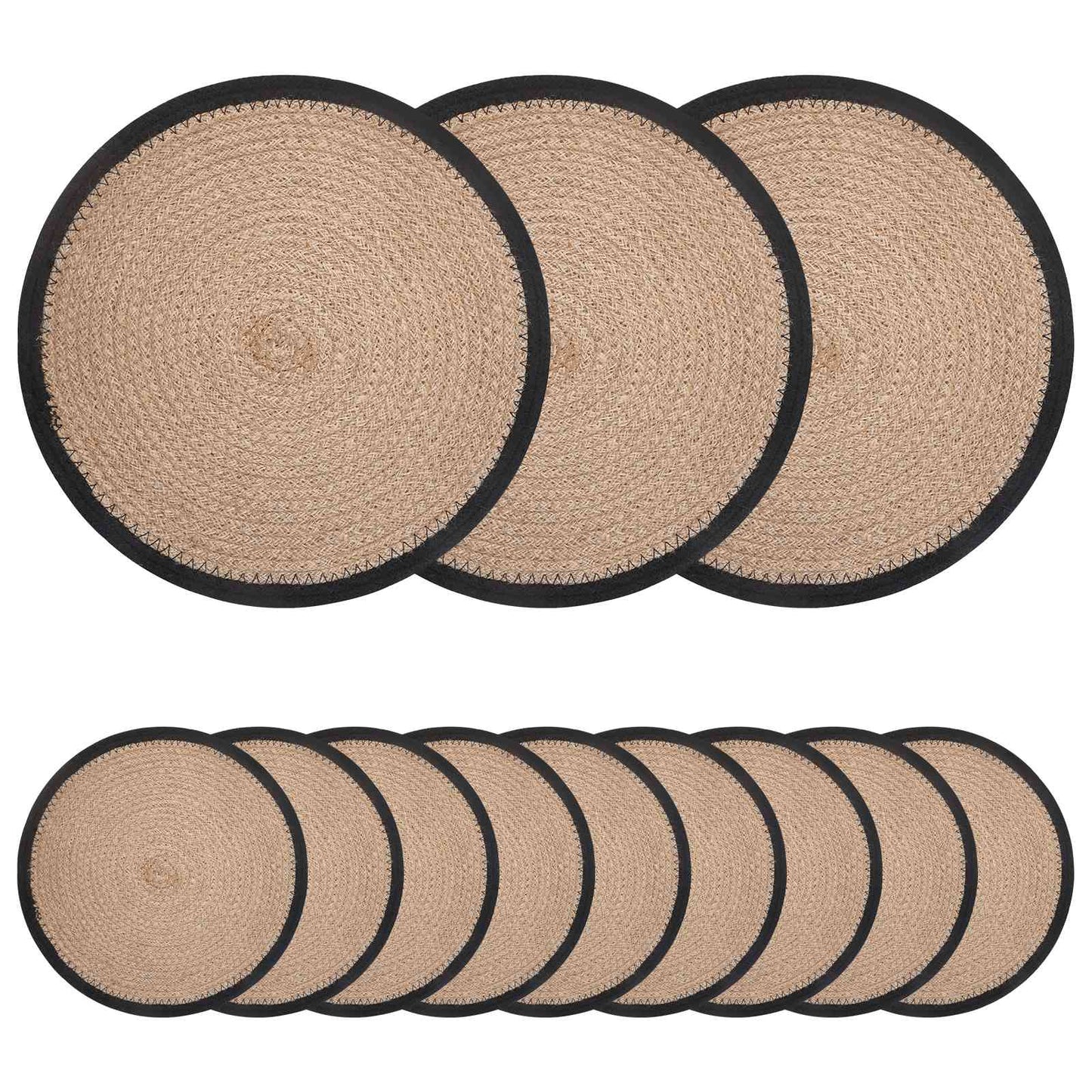 vidaXL Jute Placemets 12 pcs Natural and Black 100% Tossa Jute