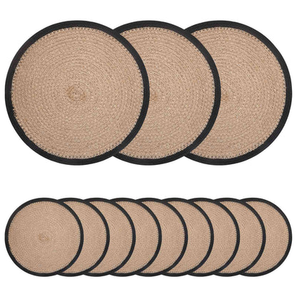 vidaXL Jute Placemets 12 pcs Natural and Black 100% Tossa Jute