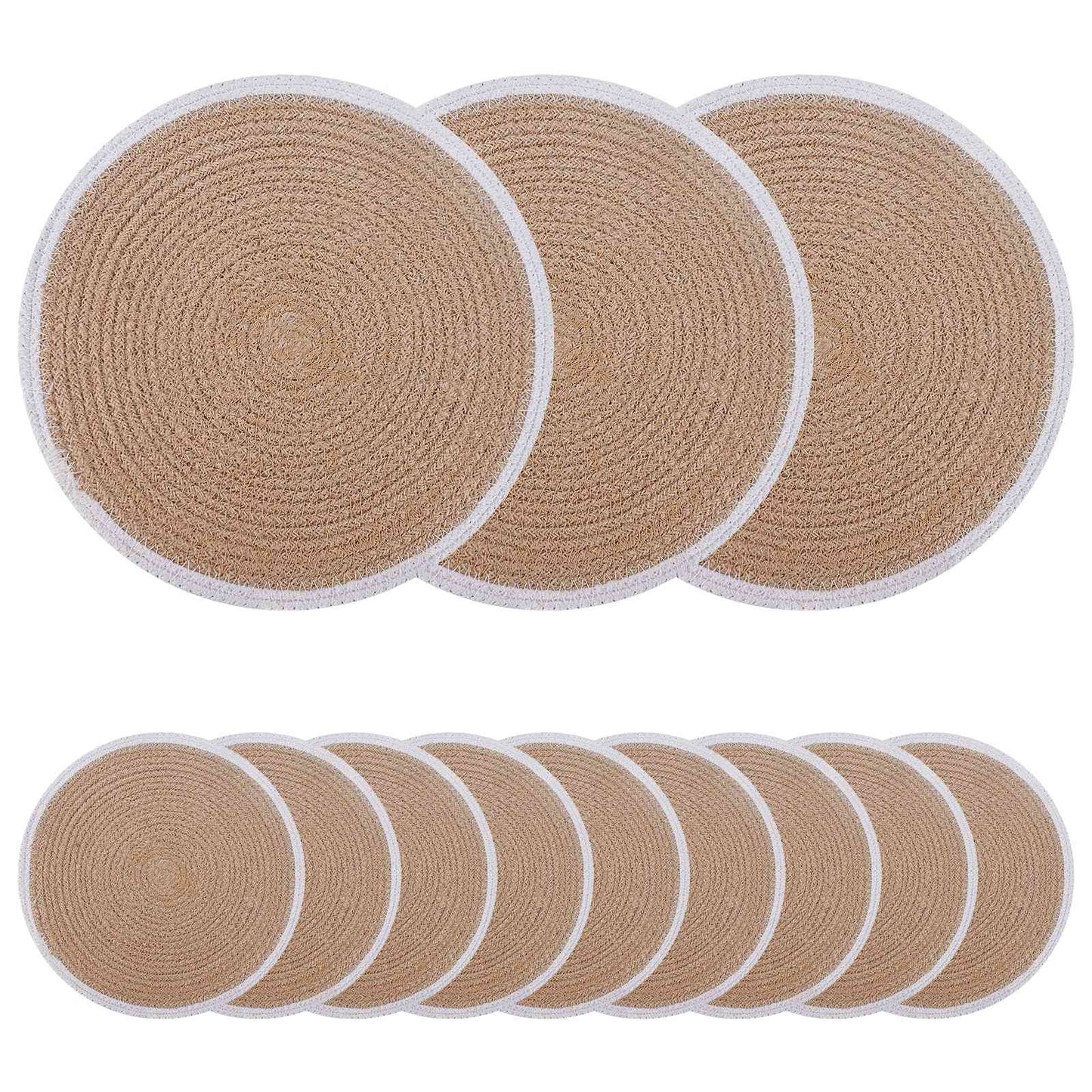 vidaXL Jute Placemets 12 pcs Natural and White 100% Tossa Jute