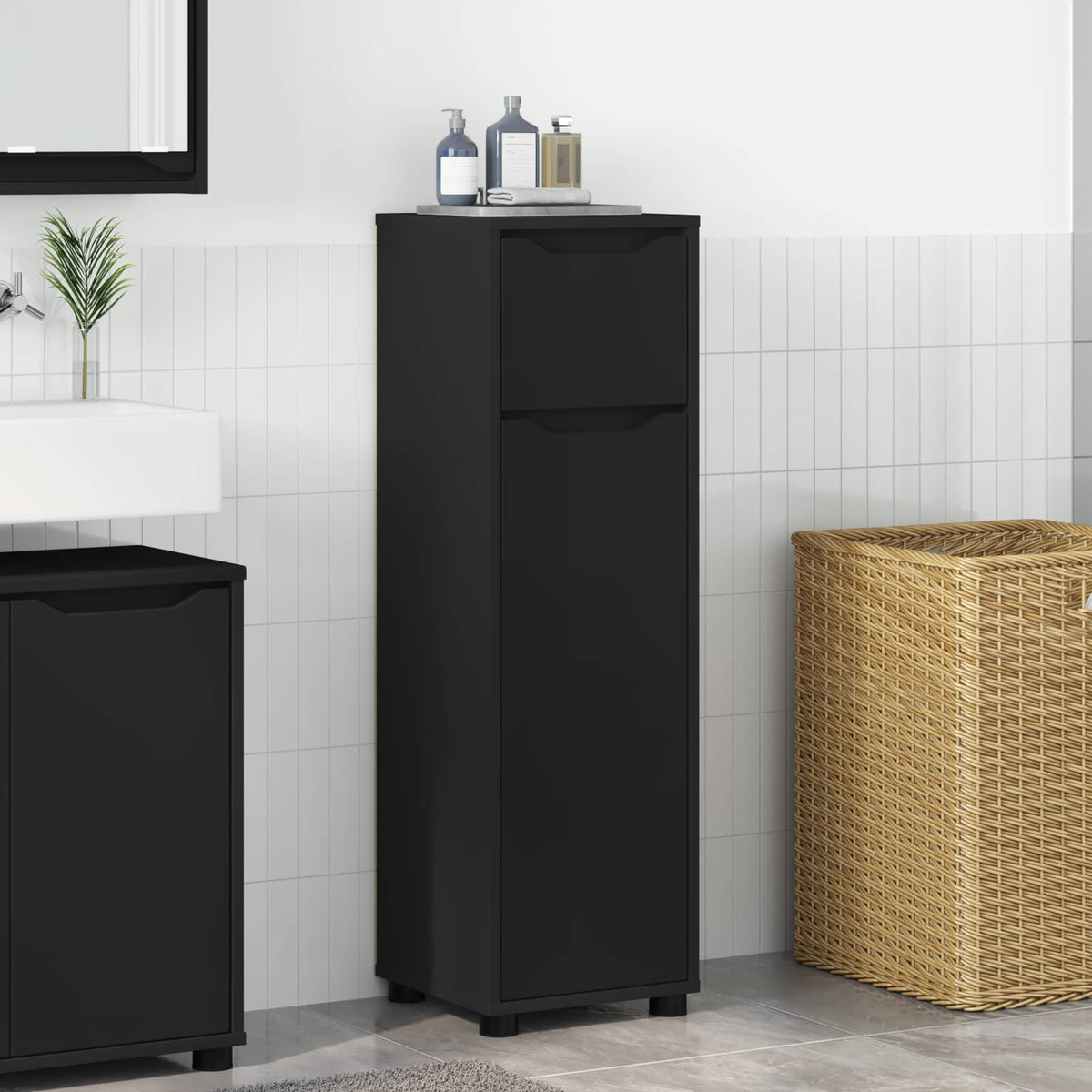 vidaXL Bathroom Cabinet Black 30.5 x 30 x 101 cm Engineered Wood