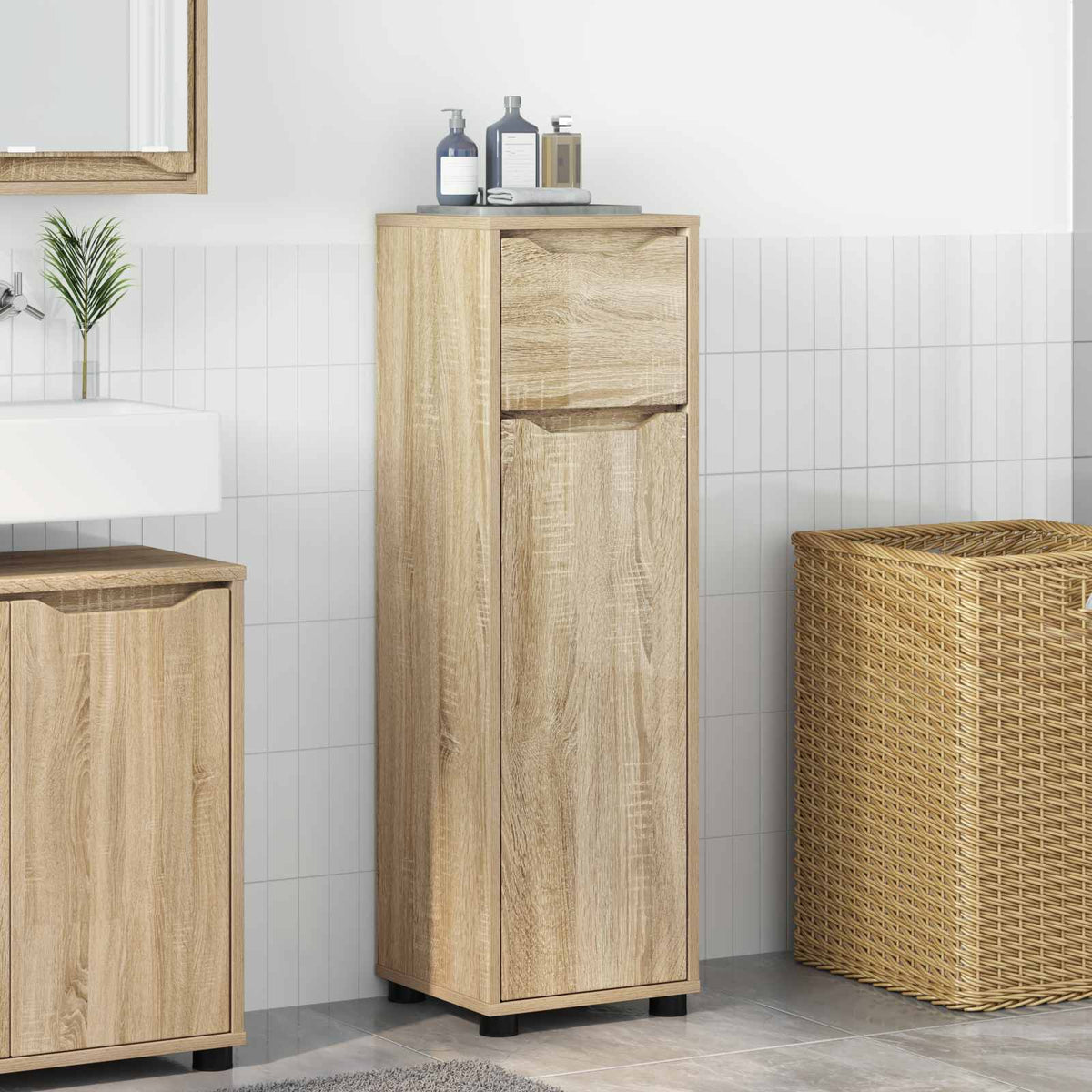 vidaXL Bathroom Cabinet Sonoma Oak 30.5 x 30 x 101 cm Engineered Wood