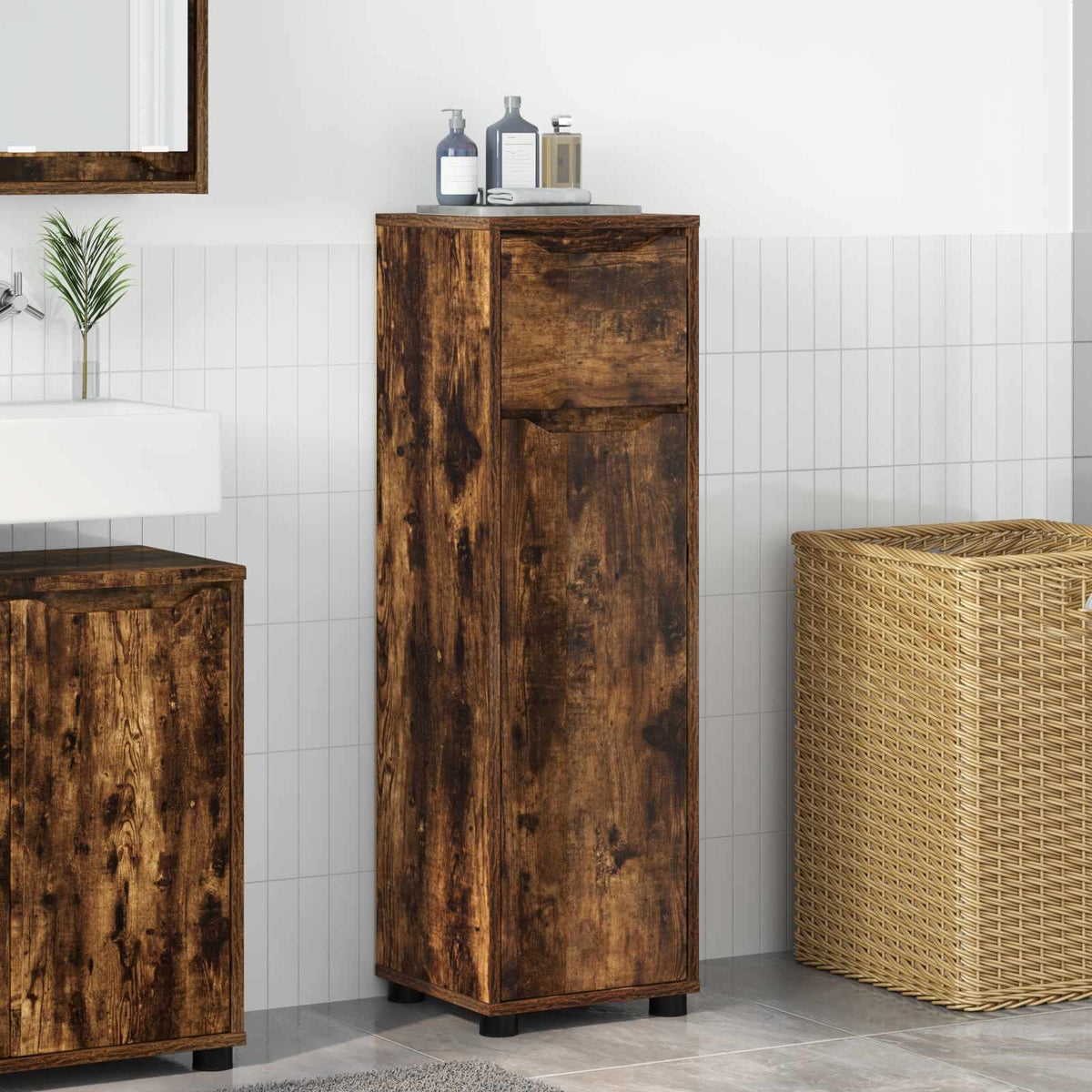 vidaXL Bathroom Cabinet Smoked Oak 30.5 x 30 x 101 cm Engineered Wood