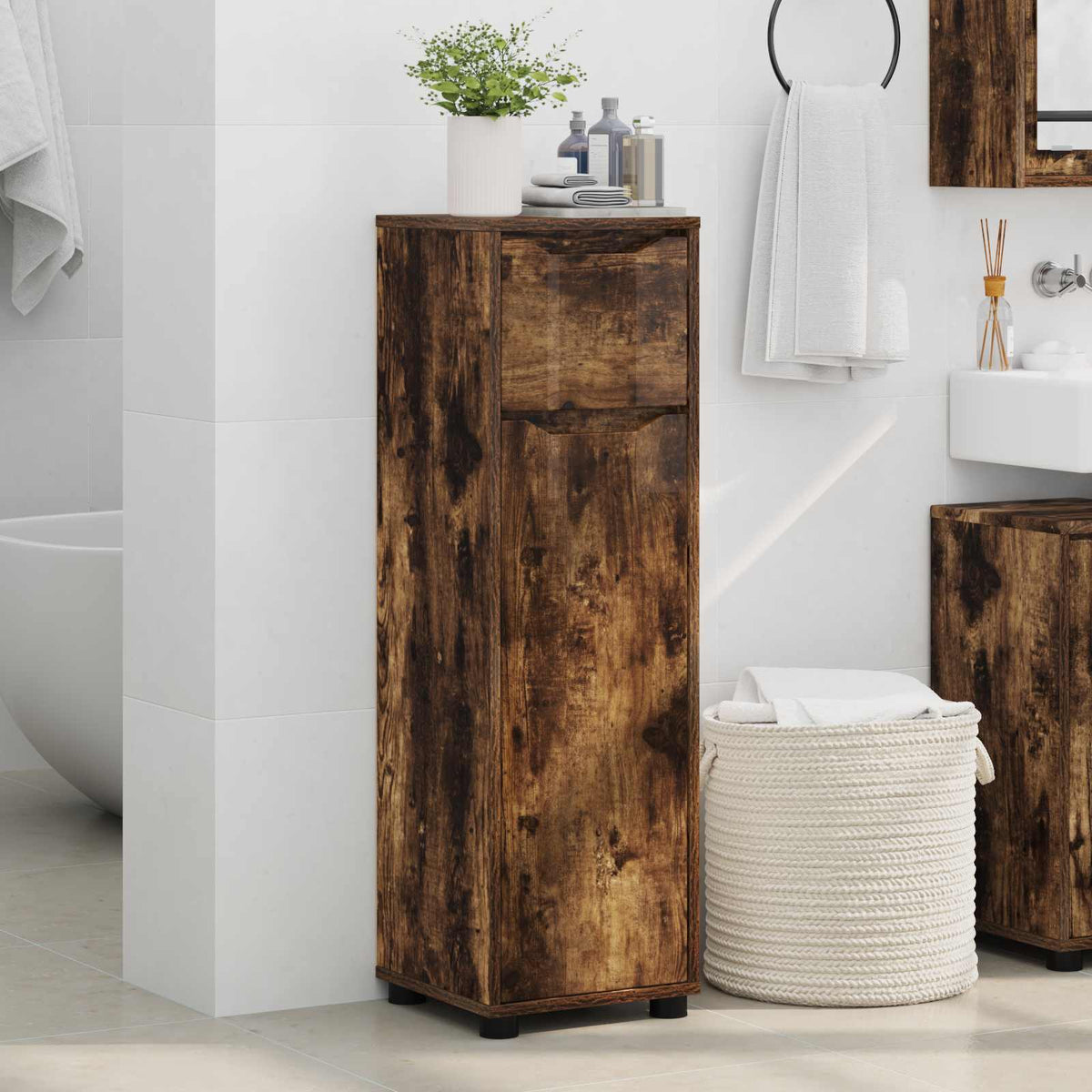 vidaXL Bathroom Cabinet Smoked Oak 30.5 x 30 x 101 cm Engineered Wood
