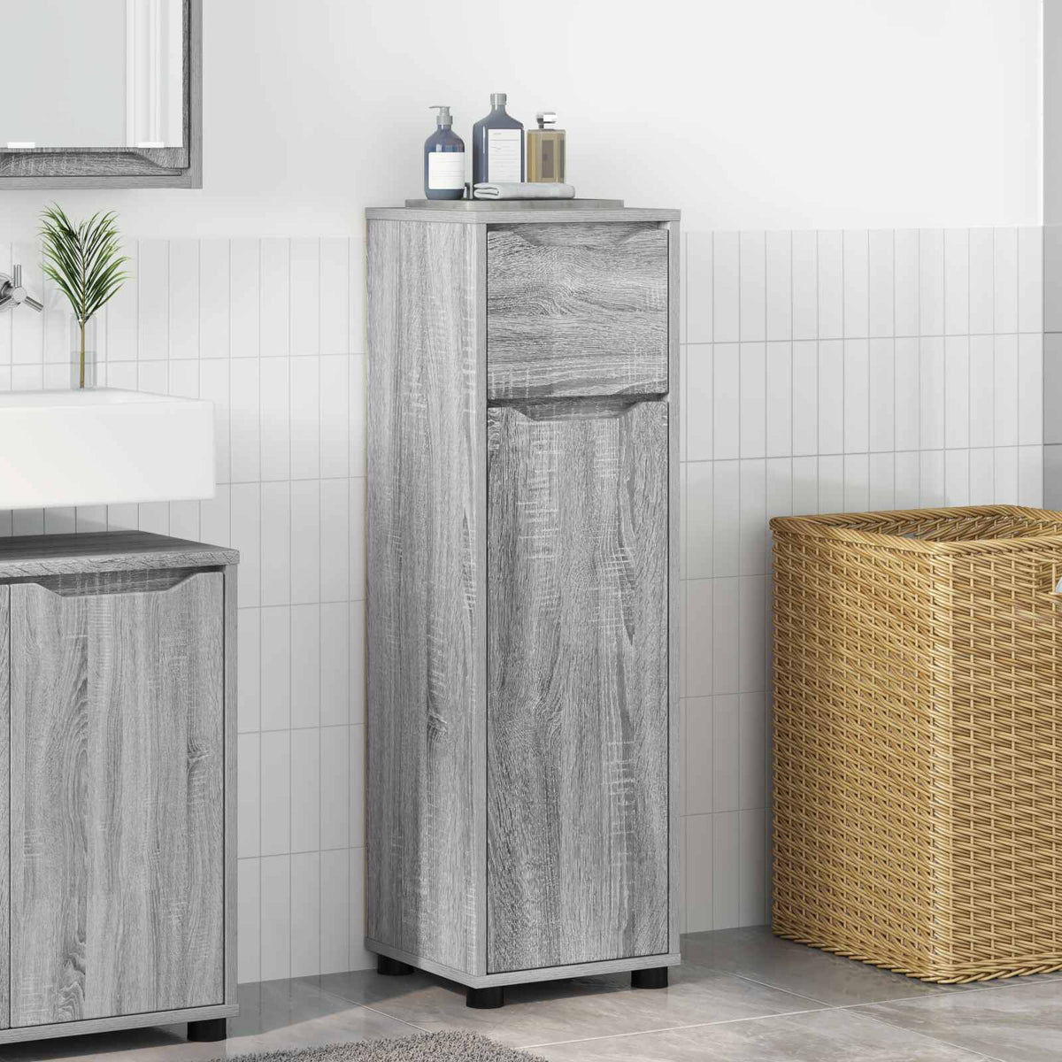 vidaXL Bathroom Cabinet Grey Sonoma 30.5 x 30 x 101 cm Engineered Wood