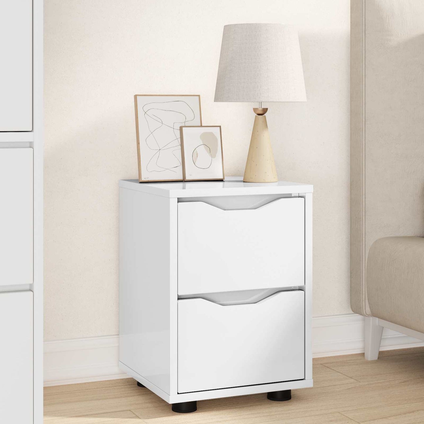vidaXL Bedside Table with Drawer High Gloss White 30.5 x 30 x 43 cm
